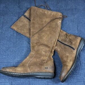Born Caladium Boots Women's 8.5 M Brown Tall Suede Leather Lace Riding Boot